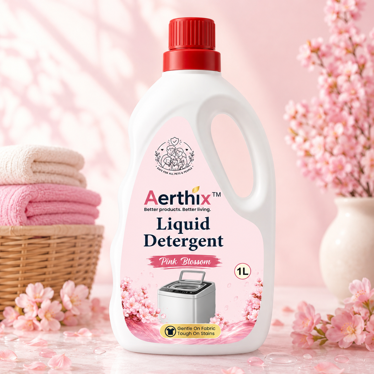 Aerthix - Pink Blossom Liquid Detergent | Gentle on Fabrics Top Load