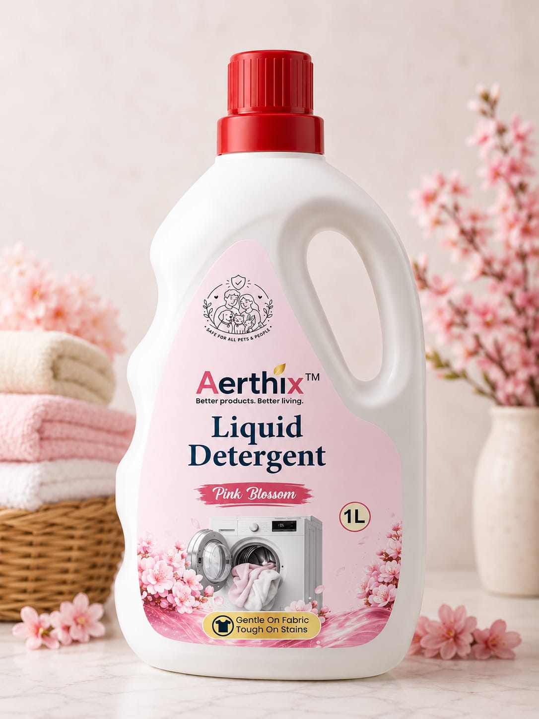 Aerthix Pink Blossom Liquid Detergent | Gentle on Fabrics | 1 Litre