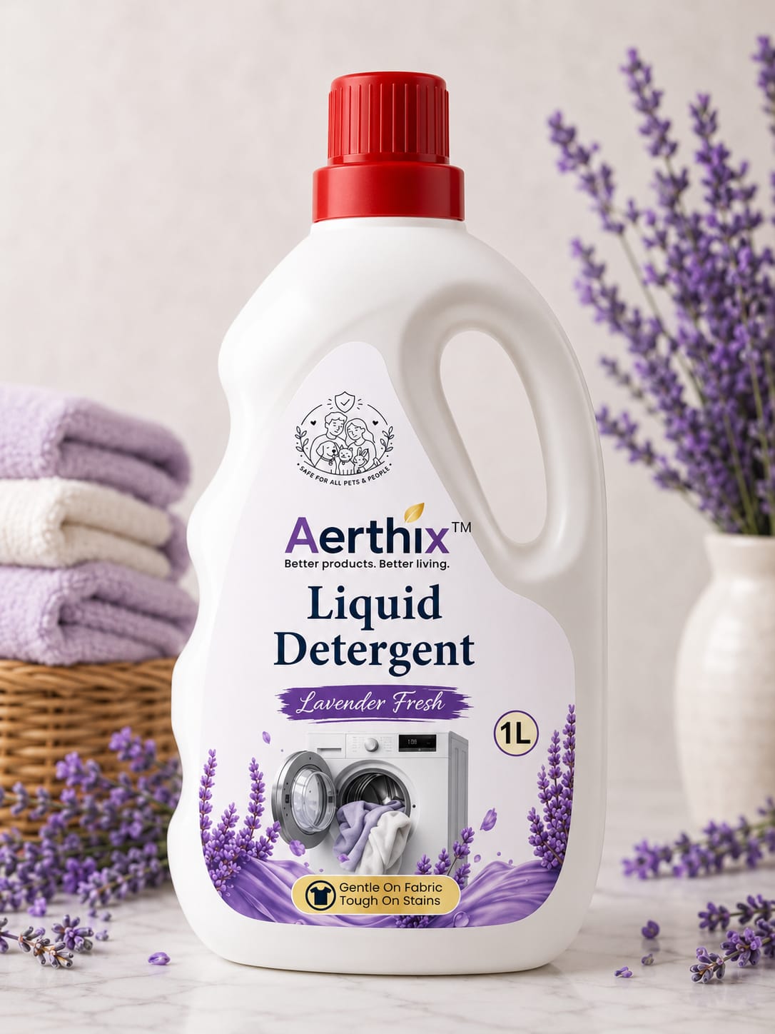Aerthix Lavender Fresh Liquid Detergent | Gentle on Fabrics | 1 Litre