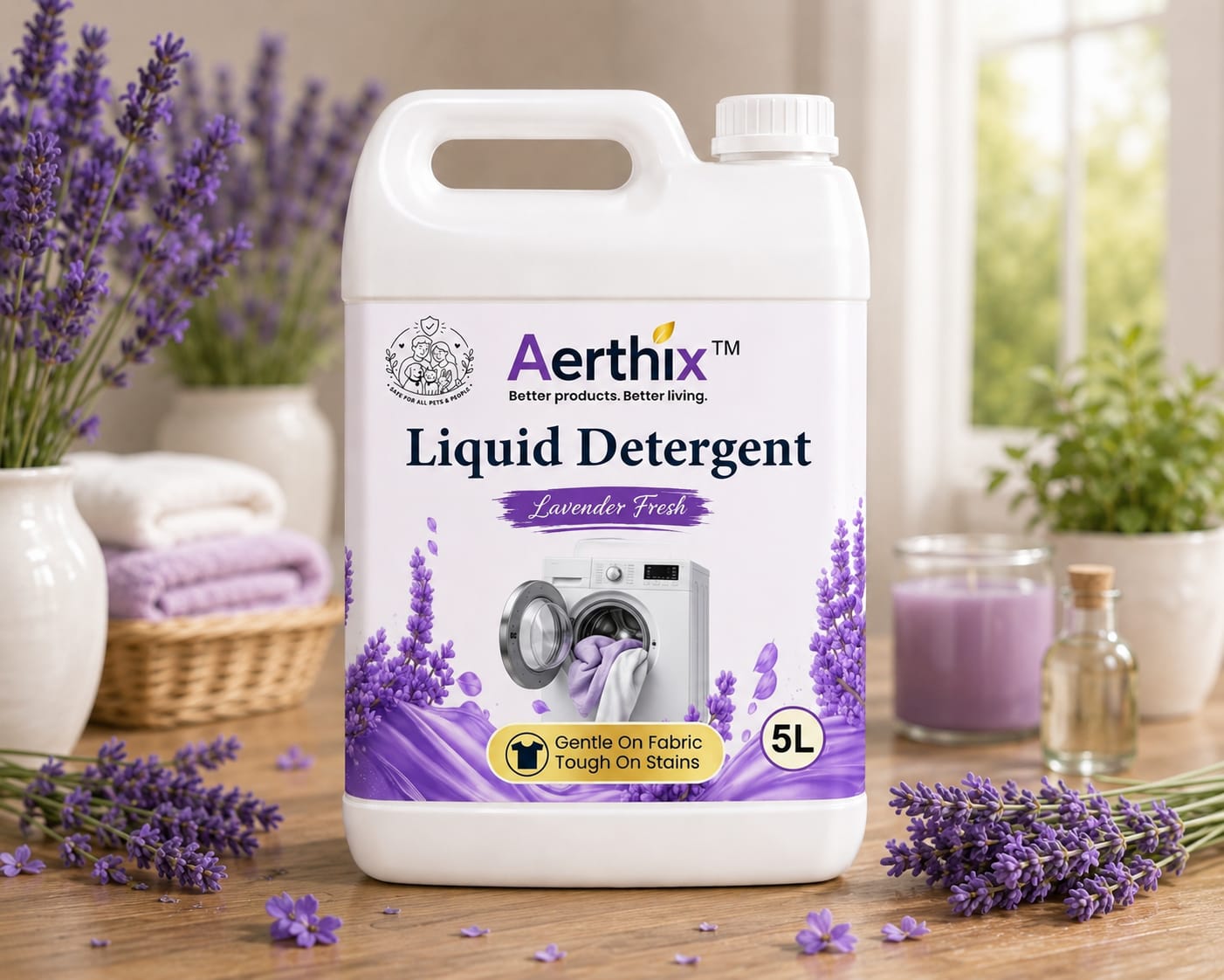 Aerthix Lavender Fresh Liquid Detergent | Gentle on Fabrics | 1 Litre