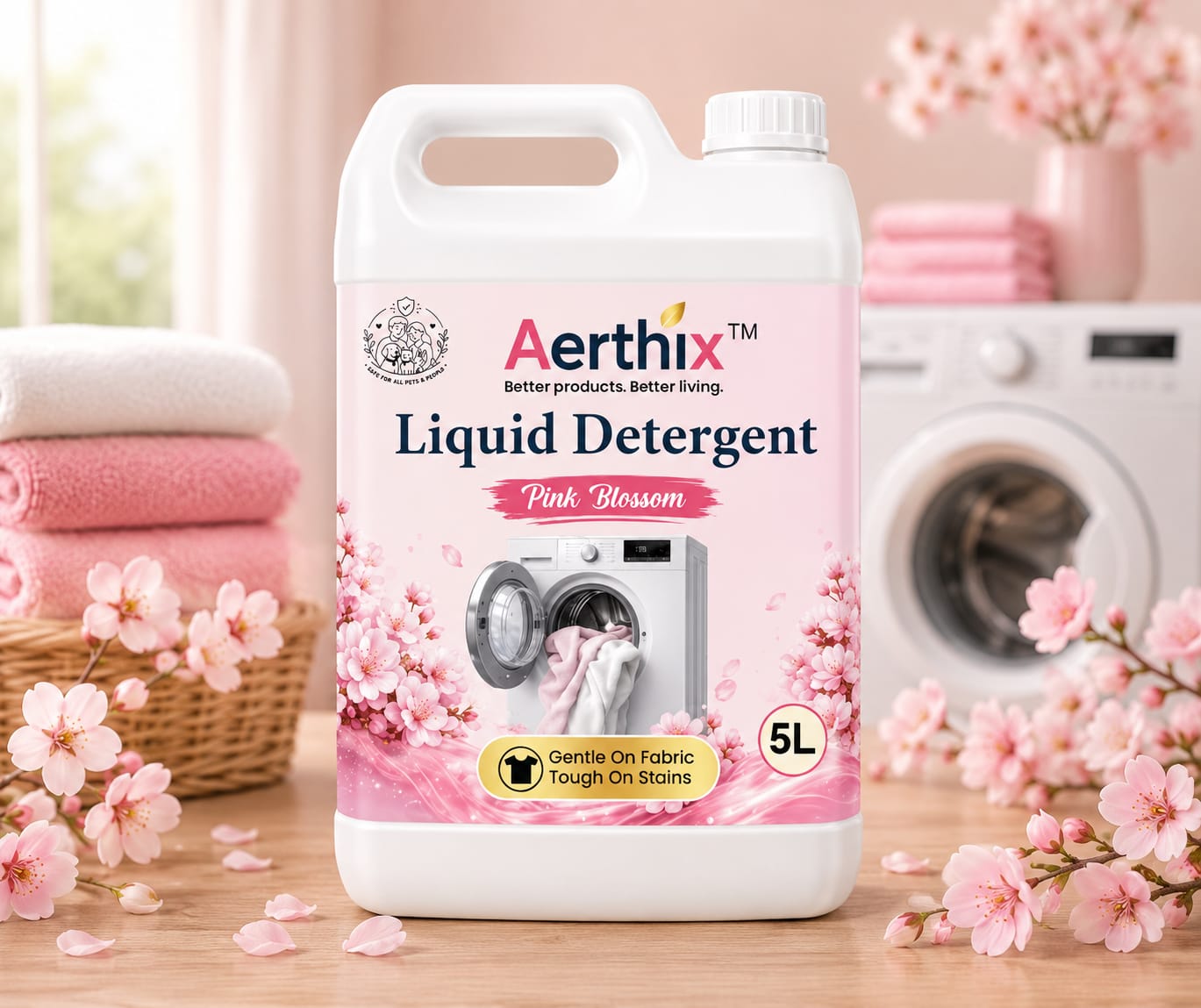Aerthix Pink Blossom Liquid Detergent | Gentle on Fabrics | 1 Litre